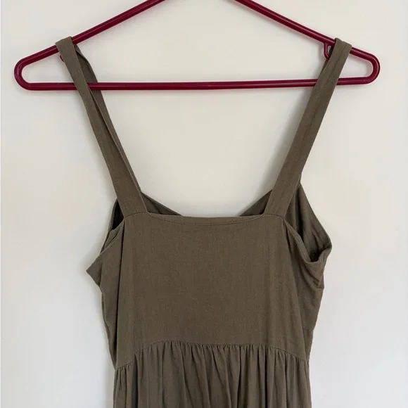 ASOS olive brown Button-Front Maxi Dress linen blend - Picture 5 of 5